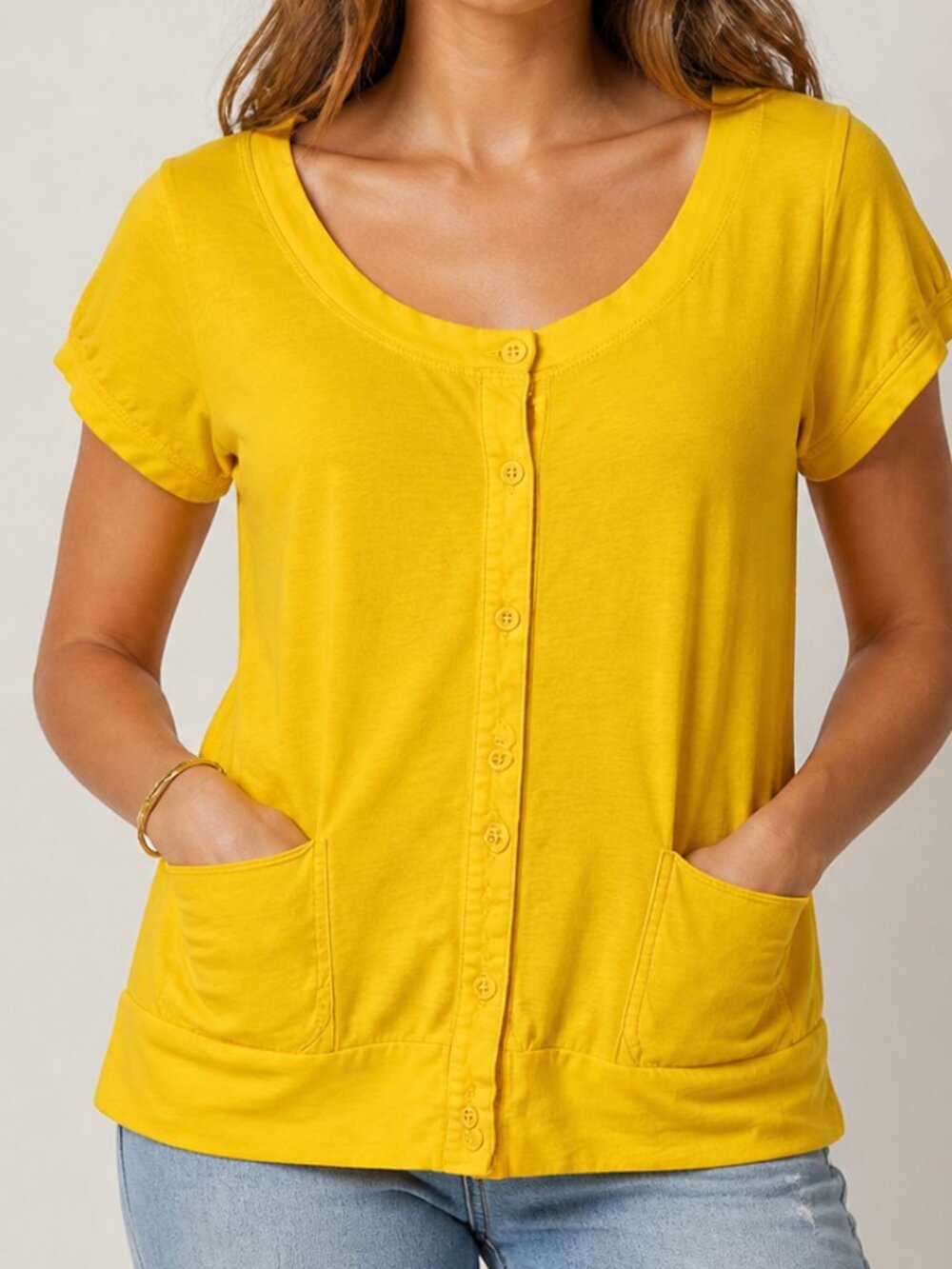 Theory Button-Front Yellow Top S/P